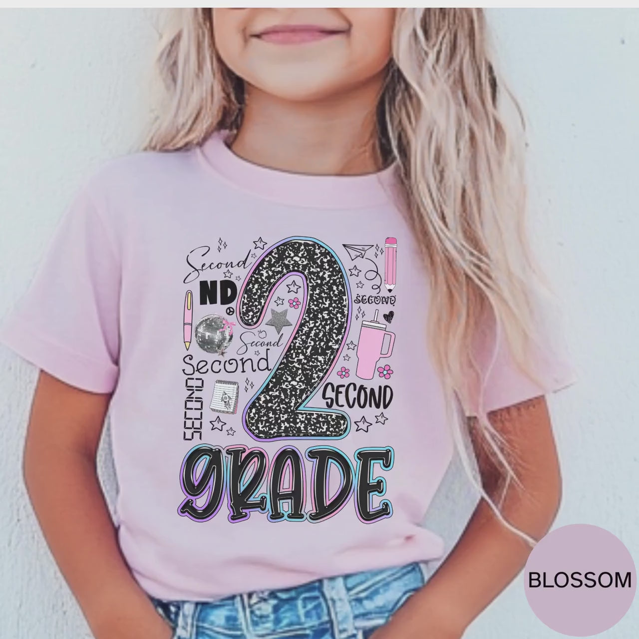 Second Grade Girl Shirt Back to School Tee 2nd Grade First Day Outfit for Daughter Cute Kids T-Shirt, School Photos, Gift for Second Grade