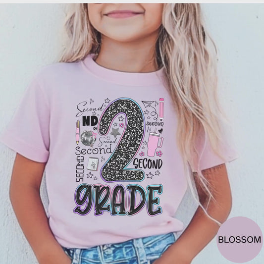 Second Grade Girl Shirt Back to School Tee 2nd Grade First Day Outfit for Daughter Cute Kids T-Shirt, School Photos, Gift for Second Grade