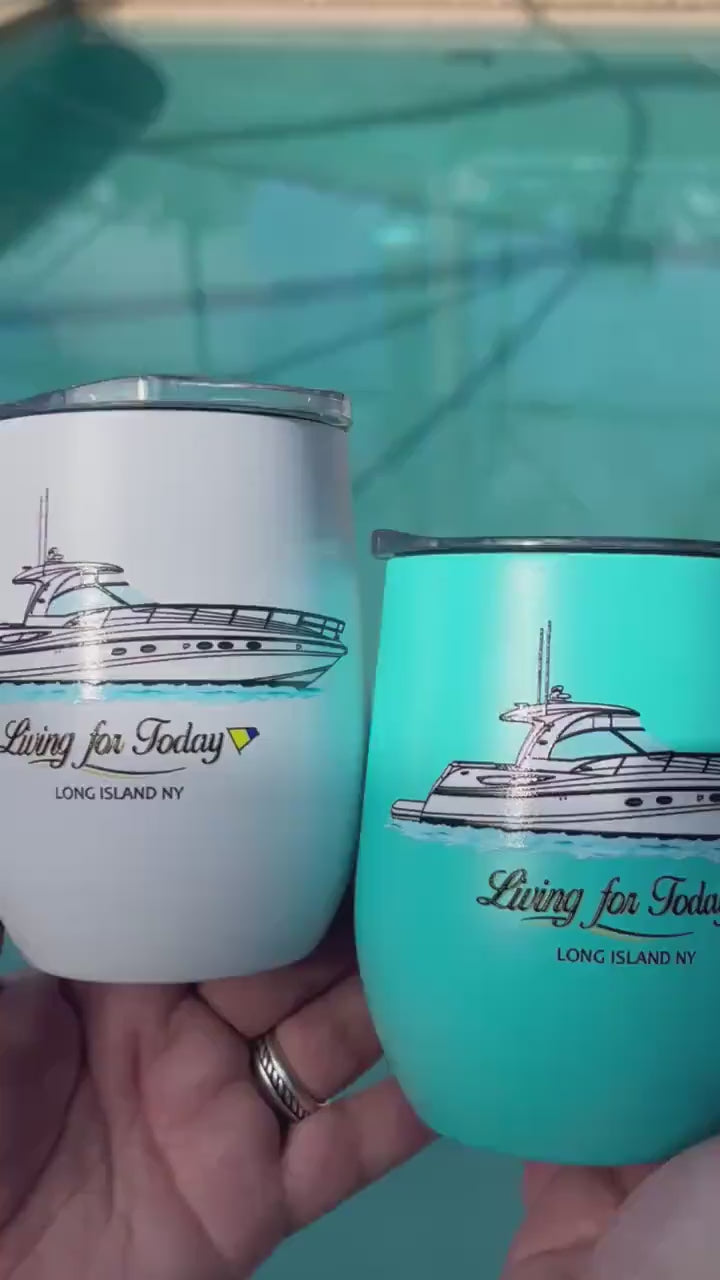 12 oz insulated wine tumbler custom logo boating cup stainless steel boat drinkware gift with lid