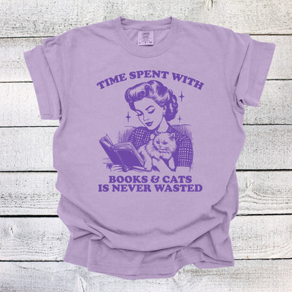 Time Spent with Books and Cats is Never Wasted Shirt