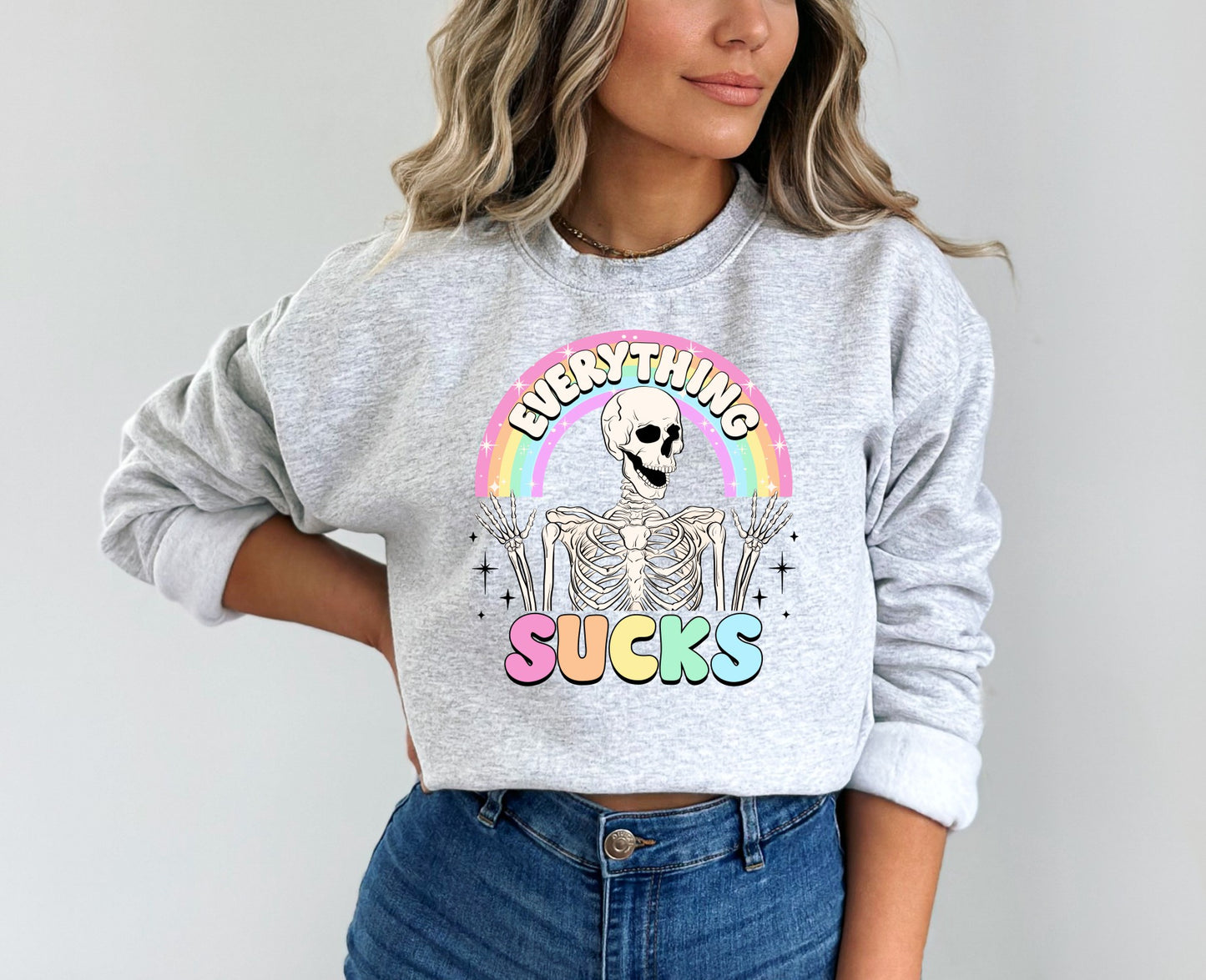 Everything Sucks Rainbow Skeleton Sweatshirt