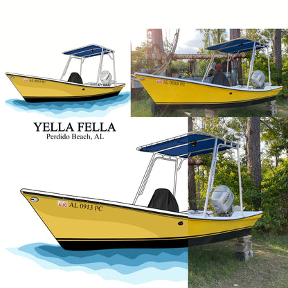 Personalized Boat Illustration Digital Drawing Artwork for Shirt Order